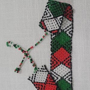 Handcrafted Beaded Bracelet - Red, Green, Black, White